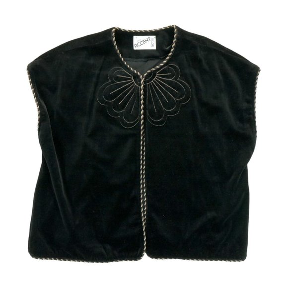 Vintage 70s‎ Black Velvet Vest Gold Trim Embroidered Act III Union Label Size 4 - Picture 1 of 6